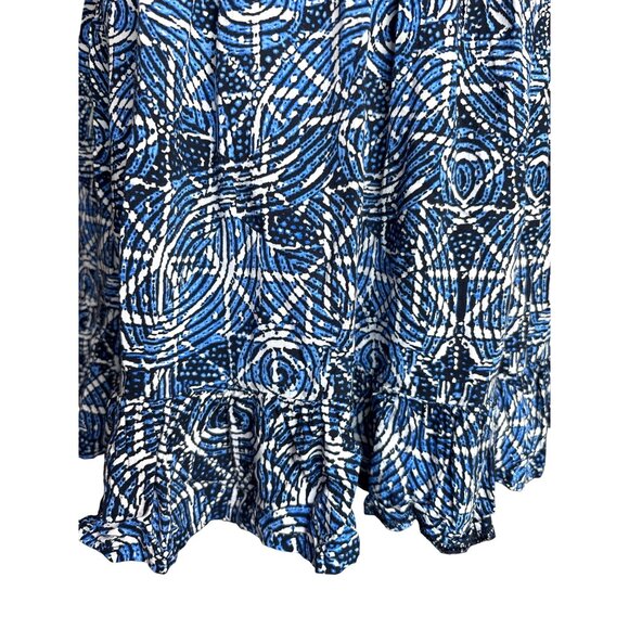 Maje Dress Size 42 / Large Printed Viscose Smocking Ruffle Indigo Black $385 - Picture 10 of 13